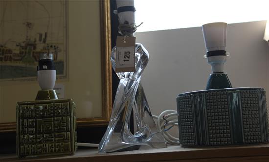 Glass table lamp & 2 Poole lamps